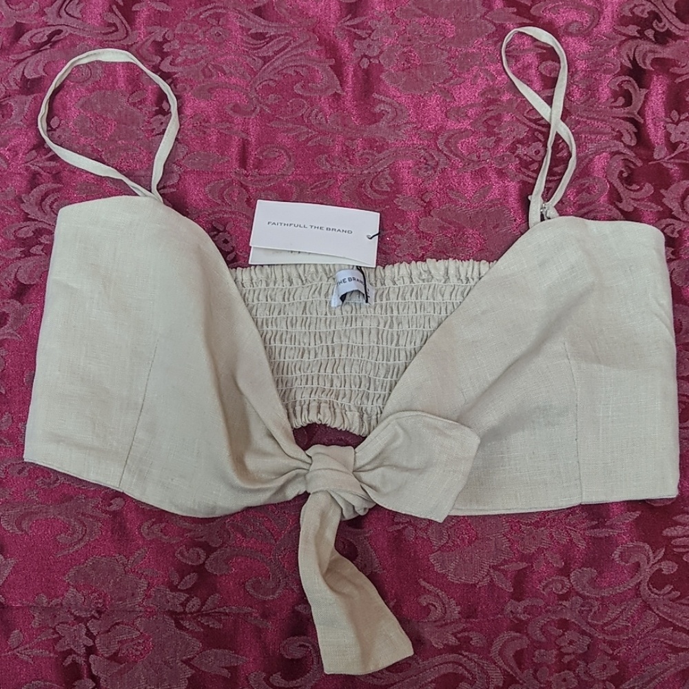 Faithful the Brand Bone Color Linen Tied Top